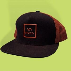RVCA blue and orange mesh trucker snapback hat